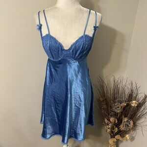 NWT Morgan Taylor Intimates Sleepwear Blue Slip Strappy Dress Satin Wired Size S
